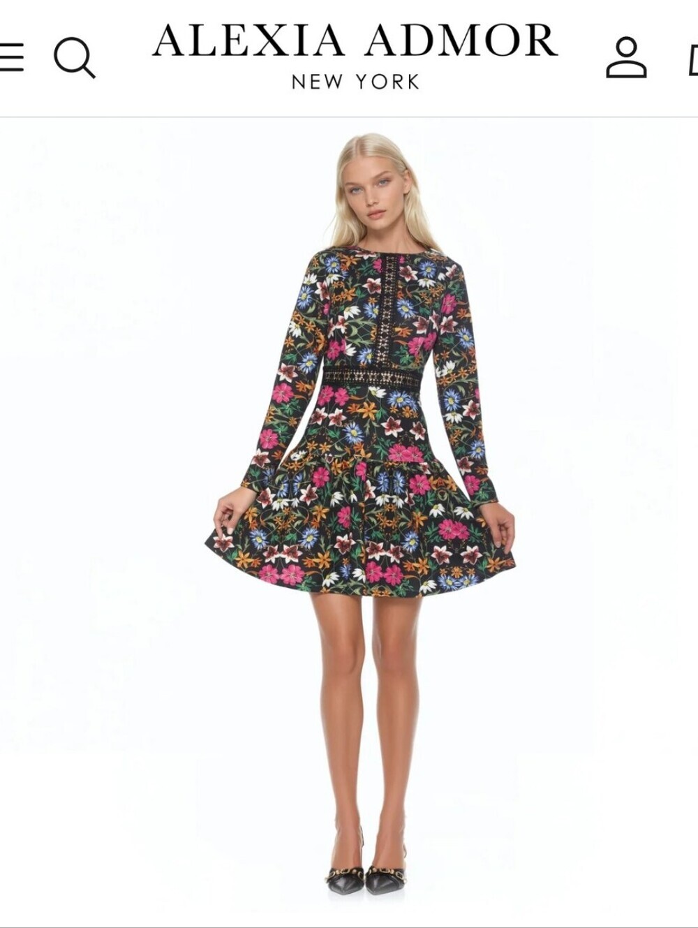 Alexia Admor Floral Long-Sleeve Fit & Flare Dress Black with Multicolor Floral 8